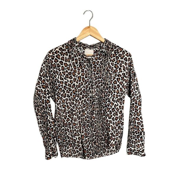 Maison Scotch & Soda Blouse Animal Print Women's Long Sleeve Top Button Sz Small - Picture 2 of 8